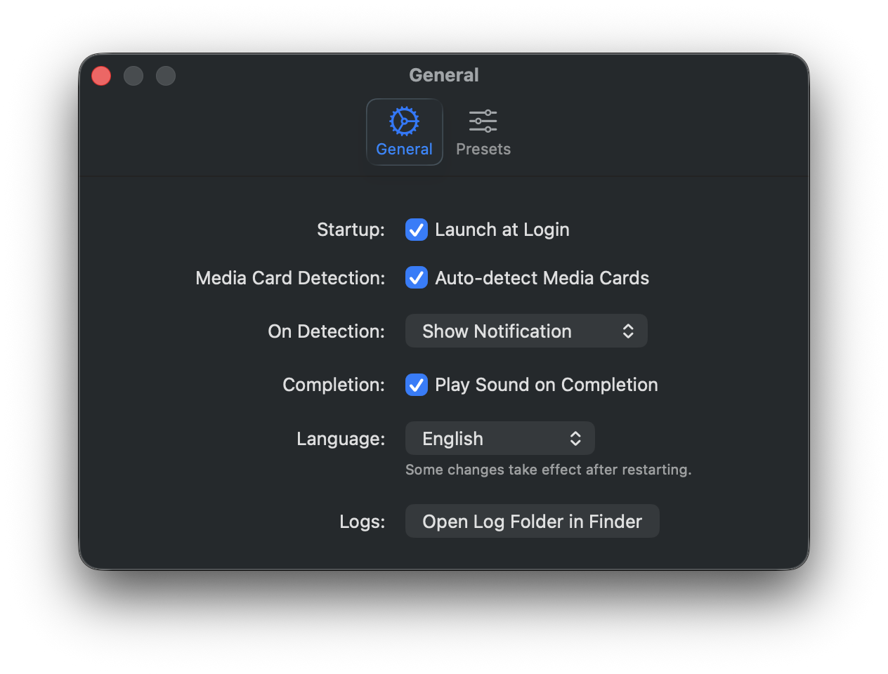 ShotGather Settings window — General tab